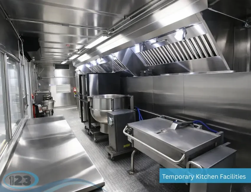Commercial cooking equipment inside a mobile kitchen trailer rental