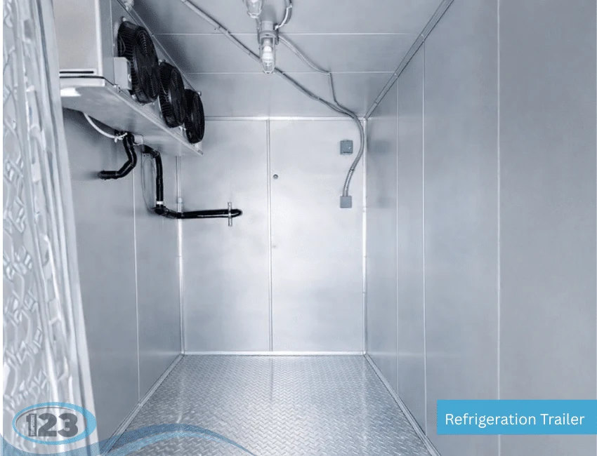 Cold-storage interior of a refrigeration trailer rental
